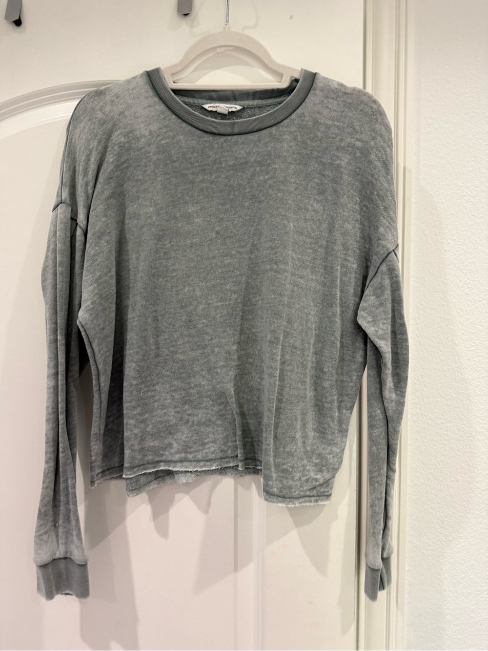 American Eagle Outfitters Washed Gray Long Sleeve Crop Sweatshirt